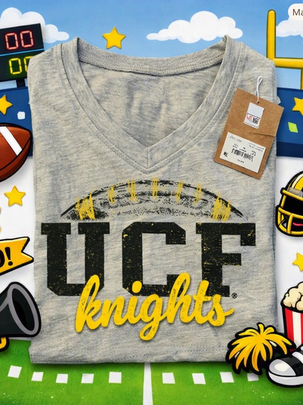 NCAA Rivalry Thread UCF Knights V‑Neck Tee – Gray Sz S-Womens